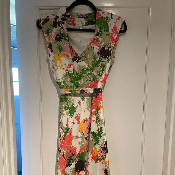 Milly Silk Faux Wrap V Neck Abstract Floral Dress - Picture 1 of 4